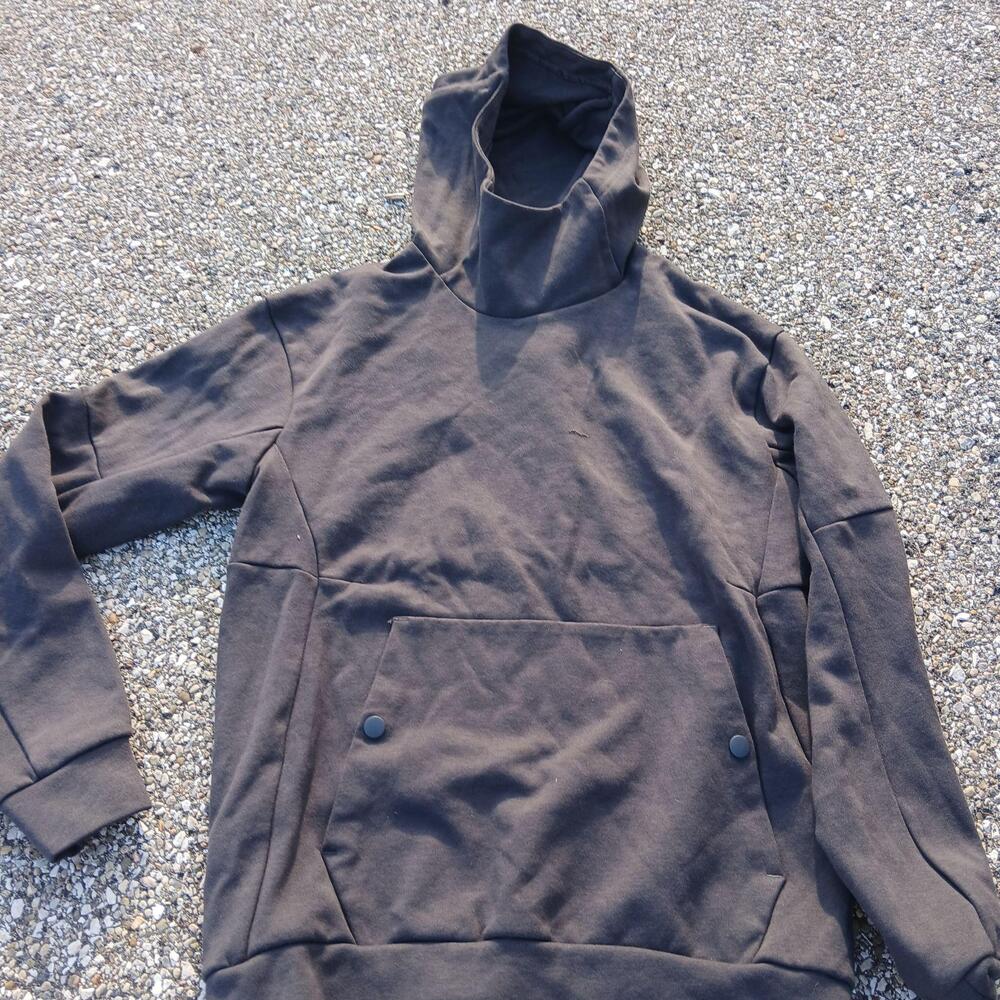 Adidas Hoodie Mens Medium Gray High Neck Pullover Kangaroo Pocket Snap Buttons